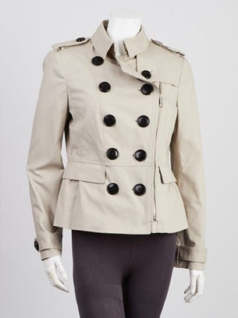 Authentic Burberry Brit Brookleigh Khaki Cotton Blend Classic Short Trench Coat.